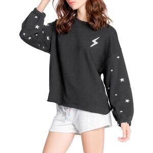 P.J. Salvage Women's Daily Doodle Pajama Top XS Black Embroidered Stars NWT